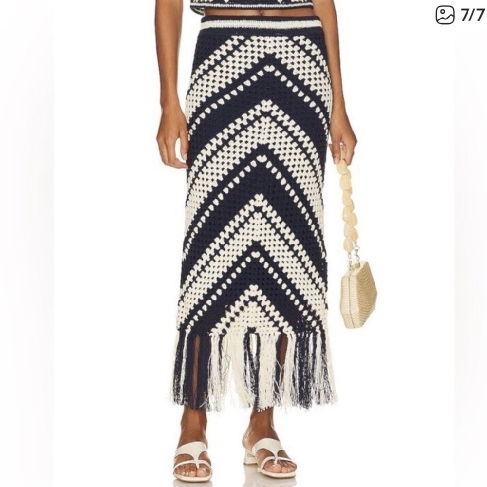 Anthropologie Ultra Pink Chevron Knit Midi Skirt - Black and White
